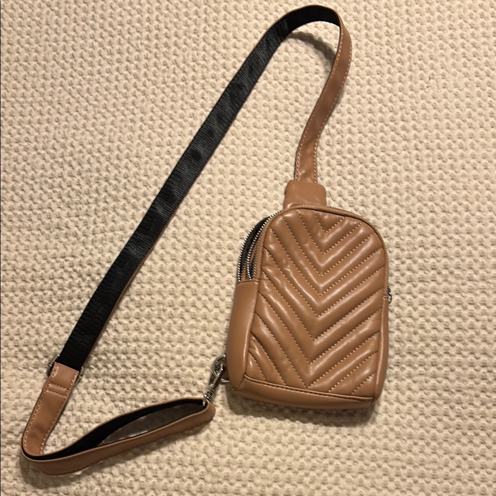 Nica Tan and Black Crossbody Bag with Quilted Design and Adjustable Strap